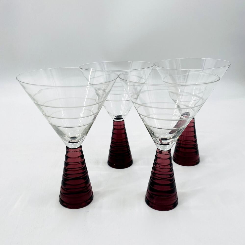 Vintage Purple Art Deco Mid Century Modern Martini Glass Set